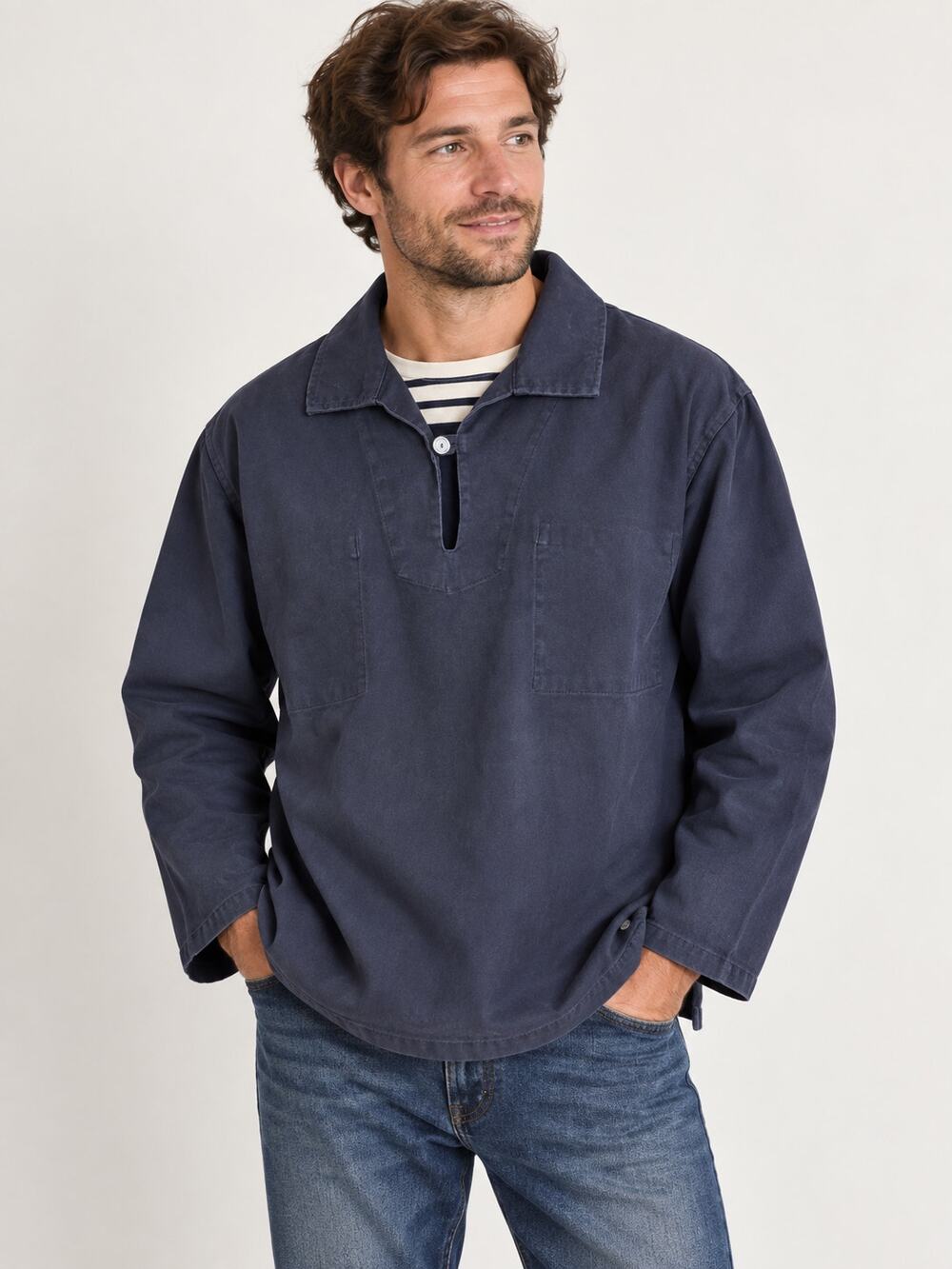 Mousqueton Couleurs d'origine SZ XL Navy Blue Cotton Canvas Fisherman's Smock